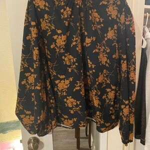 SHEIN Black and Orange Floral Top